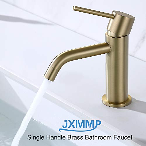 Brushed Gold Bathroom Faucet, Single Handle Brass Sink Faucet Bathroom Single Hole with Pop Up Sink Drain Assembly and Water Faucet Supply Lines | cUPC NSF Lead-Free Bathroom Sink Faucet Single Handle with Pop Up Drain & Supply Lines, 1 Handle Matte Gold