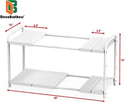 Deco Brothers Under Sink 2 Tier Expandable Shelf Organizer, White - color: White