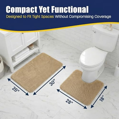Muddy Mat® CloudStep Bathroom Rugs 2 Piece Set, Non Slip Bath Mats for Bathroom, Absorbent Memory Foam Chenille, Machine Washable Quick Dry Toilet Rug Set, Beige 20"x30" + 20"x20" U-Shaped - color: Beige