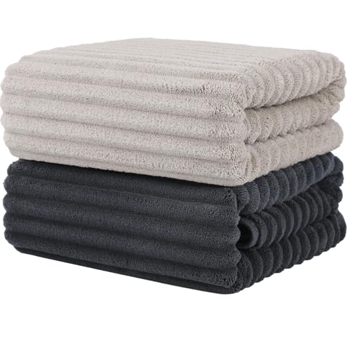 Luxury 2-Piece Quick-Dry Bath Towel Set 27.5X 55 Inches – Ultra Soft Microfiber for Bathroom, Bar, Pool, Gym & Travel – Elegant Twill Design - color: Darkgrey+lightgrey