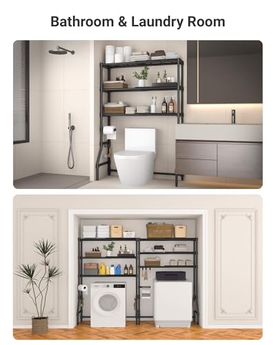 Over The Toilet Storage Rack with Expandable 3-Tier Adjustable Height & Width (22"-38") Bathroom Organizer Shelves Space Saver Above Toilet Over Washer and Dryer Shelf for Laundry Room