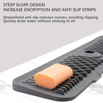 24 Inch Faucet Mat for Kitchen Sink Silicone Sink Splash Guard 5° Slope Faucet Draining Mat Dish Soap Sponge Holder Around Faucet Bathroom Gadgets Sink Accessories Drying Mats Organizer, Beige - color: Beige