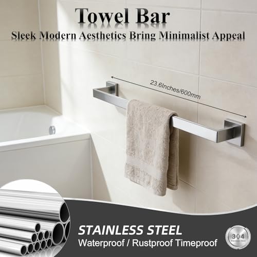 Bathroom Hardware Set 15 Piece Brush Nickel Bathroom Accessories Set SUS304 Towel Bar Set Includes 3 Towel Bar 24 Inch+3 Towel Holder+3 Toilet Paper Holder+6 Towel Hooks (15, Brushed Nickel, 24 Inch) - color: Brushed Nickel, size: 24 Inch