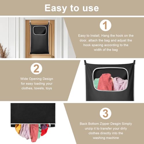 Hanging Laundry Hamper, Over the Door Laundry Storage Basket | Over the Door laundry Wamper With Wide Opening and Full-length Zipper, Easy to load &Take, Space Saving for Small Room & RV