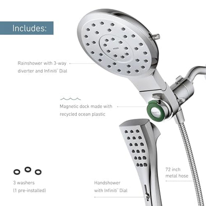 Moen Verso Magnetix Handheld & Rain Shower Head Combo, Chrome | 8-Function Handheld, 7-Inch Rain Shower Head, Detachable with 72-Inch Metal Hose, Model 220C3 - color: Chrome