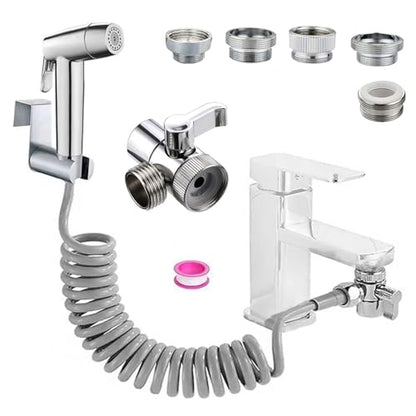 Handheld Bidet Sprayer Toilet,Kitchen Bathroom Douche Cloth Washing Diaper Cleaning Shower Head with 59 inches Telescopic Hose and G1/2, 55/64", 15/16" Faucet Adapters, Hair Washing, Dog Shower