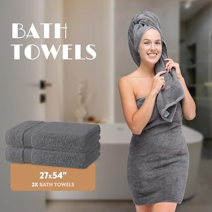 Gray Bath Towel Set of 6 - 100% Cotton Highly Absorbent Towels for Bathroom, 2 Luxury Bath Towels 650GSM, 2 Hand Towels, 2 Washcloths - color: Gray