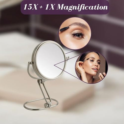 JERDON Compact Magnifying Mirror - Folding 3" Travel Mirror with 15X & 1X Magnification - Model MC315N | Folding Compact for Travel, 1X Reverse Side, 7" Open Height - size: 1"L x 3"W