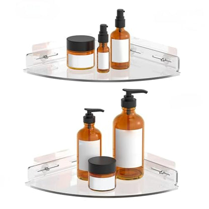 Floating Corner Shelf, Acrylic Clear Corner Shower Organizer Wall Mounted Storage Rack for Bathroom Kitchen Dorm Toilet