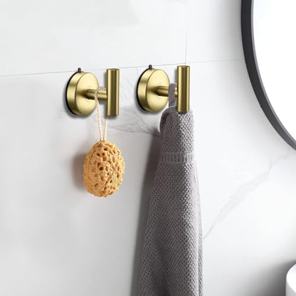 DGYB Large Suction Hooks for Bathrooms - Gold Towel Hooks Stainless Steel - 15 Lb Capacity - Removable, Heavy Duty - color: 4 Pack-Brushed Gold