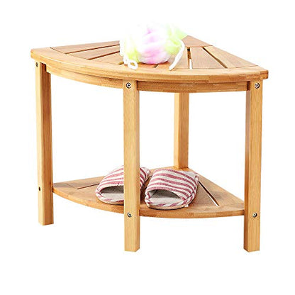New Ridge Home Goods Natural Bamboo Corner Shower Bench Seat With Storage Shelf,