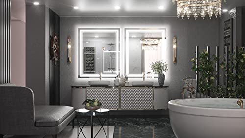 Keonjinn 30 x 36 Inch LED Bathroom Mirror with Lights, Frontlit and Backlit | HD Tempered Glass, Separately Frontlit/Backlit, Double Light Strips, Stepless 3 Colors Temperature & Dimmable, Fast Anti fog - size: 36"L x 30"W