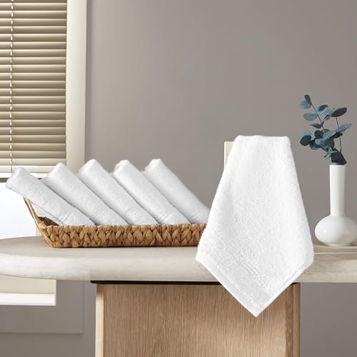 Ozdilek 6-Piece Washcloth Set 13x13 Towels 100% Turkish Cotton, Soft, Absorbent, Gentle on Sensitive Skin, Multi-Purpose Use, Washable, Reusable, Ideal for Baby Care & Spa 6 Towels (White) - color: White