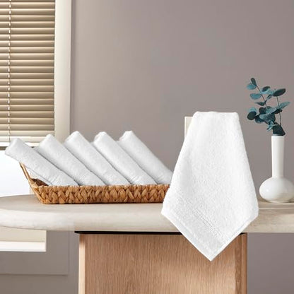 Ozdilek 6-Piece Washcloth Set 13x13 Towels 100% Turkish Cotton, Soft, Absorbent, Gentle on Sensitive Skin, Multi-Purpose Use, Washable, Reusable, Ideal for Baby Care & Spa 6 Towels (White) - color: White