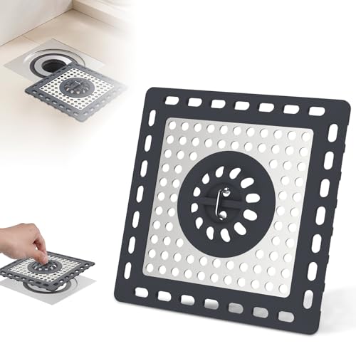 Hibbent Upgraded Shower Drain Hair Catcher for Bathroom Floor 4" Drain, Anti-Clogging Shower Drain Cover, Stainless Steel & Silicone Drain Strainer with Handle, Shower Drain Protector, Dark Grey - color: 4' Dark Grey
