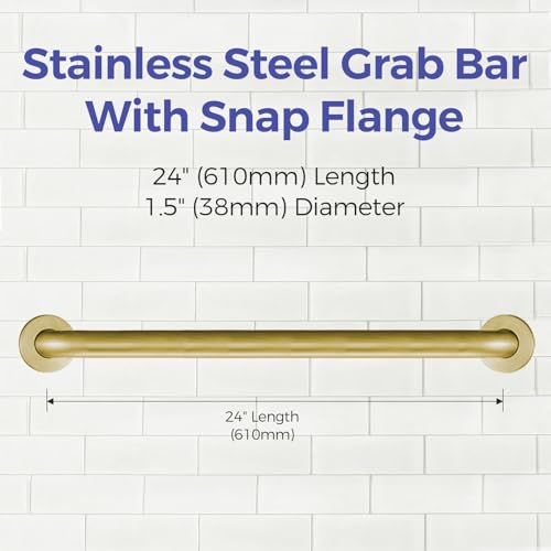 Stardrix 24-Inch ADA Compliant Grab Bar, 1.5" Diameter, Concealed Mounting Flanges, Handicap Friendly, Commercial & Residential Bathrooms, Brushed Gold Stainless Steel - color: Brushed Gold, size: 24"