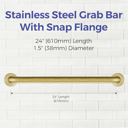 Stardrix 24-Inch ADA Compliant Grab Bar, 1.5" Diameter, Concealed Mounting Flanges, Handicap Friendly, Commercial & Residential Bathrooms, Brushed Gold Stainless Steel - color: Brushed Gold, size: 24"