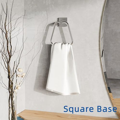 RUACQ Towel Ring, Hand Towel Holder for Bathroom Wall, Brushed Nickel | Wall Mounted Hand Towel Bar, 304 Stainless Steel Towel Hanger, Square Base, Geometric Towel Holder Design, Modern, Heavy Duty - color: Brushed Nickel