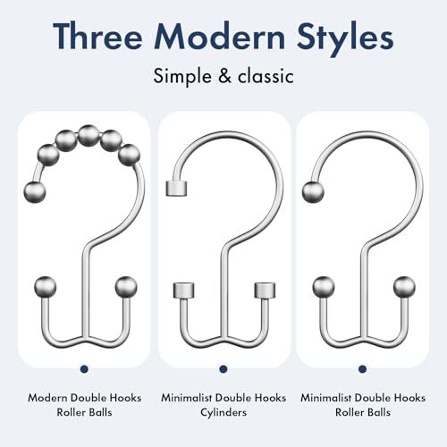 Bathway Shower Curtain Hooks Silver Shower Curtain Rings, 12 Pcs Double Hook Shower Curtain Hooks Rings Shower Curtain Hangers Rust Proof, Metal Shower Hooks for Bathroom Shower Curtain Rod - color: Silver, style: Minimalist