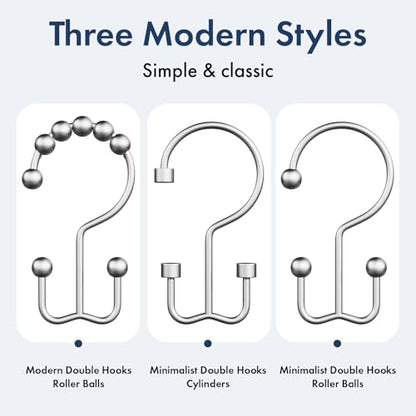Bathway Shower Curtain Hooks Silver Shower Curtain Rings, 12 Pcs Double Hook Shower Curtain Hooks Rings Shower Curtain Hangers Rust Proof, Metal Shower Hooks for Bathroom Shower Curtain Rod - color: Silver, style: Minimalist