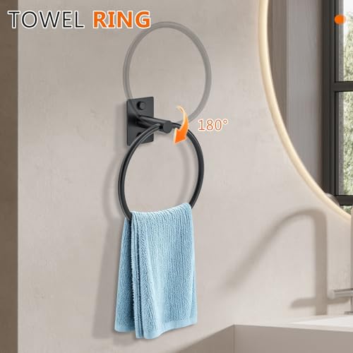 5 Pieces Bathroom Hardware Accessories Set Matte Black Towel Bar Set Stainless Steel Wall-Mounted 23.6 Inch Towel Holder - color: Matte Black