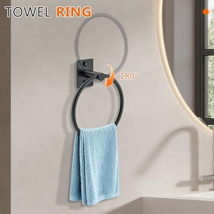 5 Pieces Bathroom Hardware Accessories Set Matte Black Towel Bar Set Stainless Steel Wall-Mounted 23.6 Inch Towel Holder - color: Matte Black