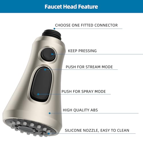 Universal Pull Down Spray Head for Kitchen Faucet, 3 Modes, Brushed Nickel | NSF/ANSI/CAN 372 Certified, 15 Adapters Compatible with Moen Delta Faucet, Kitchen Sink Faucet Sprayer Head Fit Most Faucet - color: Brushed Nickel, style: Handy Design