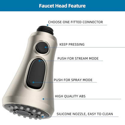 Universal Pull Down Spray Head for Kitchen Faucet, 3 Modes, Brushed Nickel | NSF/ANSI/CAN 372 Certified, 15 Adapters Compatible with Moen Delta Faucet, Kitchen Sink Faucet Sprayer Head Fit Most Faucet - color: Brushed Nickel, style: Handy Design