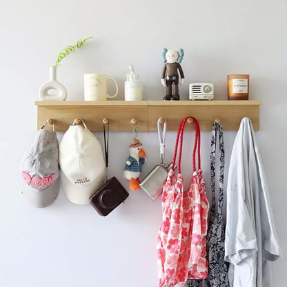 Entrance Coat Rack ，Coat Hooks, Wall-Mounted Wooden Hook Rack, Wall-Mounted Shelves(Oak Color Finish—A-2) - style: Oak color finish—A-2