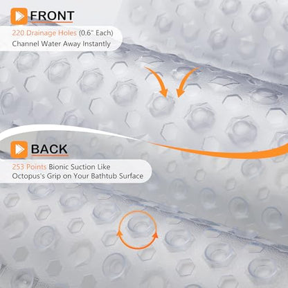 Yimobra Bath Tub Mat Non Slip, 34.5"X15.5" Long Shower Mat, Machine Washable Bathmat with Drain Holes and Suction Cups, Soft on Feet, Bathroom Essentials, Clear - color: Clear, size: 34.5 X 15.5 Inch