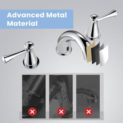 Touchless Bathroom Faucet for 3 Holes with 3 Handles, Controlling Temperature & Adjustable Water Flow, Short & Long Induction Modes, Auto Motion Sensor Chromed Bathroom Faucet Set 29180 - color: 29180Chromed