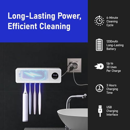 UV Toothbrush UV Light Cleaning Holder | Rechargeable Tooth Brush Smart Cleaner with Light Cleaning & Air Drying - Bathroom Wall Mount Holder - size: 1-pack