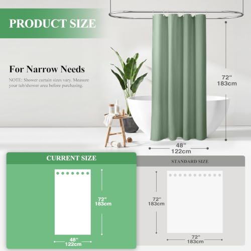Stall Waffle Shower Curtain 256 GSM Heavy Fabric 48x72 Sage Green | 48 Inch Wide, Thick Cloth, Weighted Hem, Water Repellent, Hotel Luxury Polyester Shower Curtain Set for Bathroom 8 Hooks - color: A. Sage Green, size: 48"W x 72"L (Pack of 1)