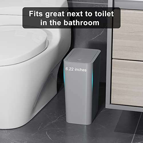 N. NETDOT Bathroom Trash Can with Lid 3 Pack Set, 2 Packs 4 Gal Slim Kitchen Trash Can and 1 Pack 2.6Gal Garbage Can, Small Trash Bin/Waste Basket for Bedroom (Grey, Pack of 3) - color: Gray, size: 2 X 4 Gal & 1 X 2.6 Gal