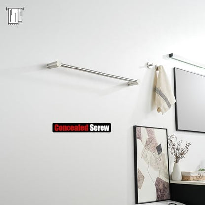 JQK Towel Bar Brushed, 26.5 Inch 304 Stainless Steel Thicken 0.8mm 2 Pieces Towel Rack Bathroom Wall Mount, Useable Length 24 Inch, TB610L24-BN - color: Brushed Steel, size: 26.5 Inch