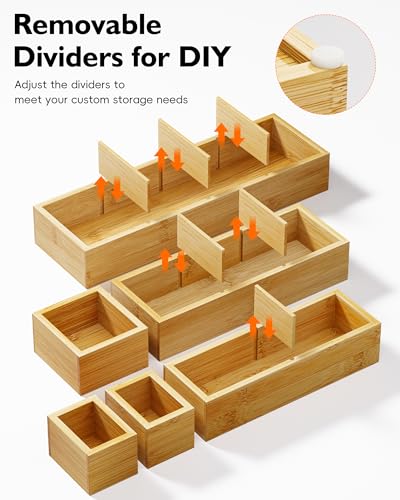 12-Piece Bamboo Drawer Organizer Set, 24 Compartments Modular Storage | Natural Bamboo, Flexible Modular Trays, Water-Resistant, Stackable Design, Adjustable, Excellent Organization, Easy to Clean - size: 24 Compartments