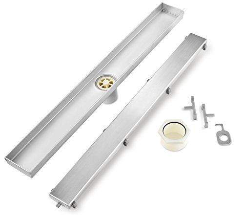 QM Drain 24-Inch Linear Shower Drain, 304 Stainless Steel, Reversible Grate 2 in 1 Tile-In or Smooth Surface