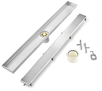 QM Drain 24-Inch Linear Shower Drain, 304 Stainless Steel, Reversible Grate 2 in 1 Tile-In or Smooth Surface