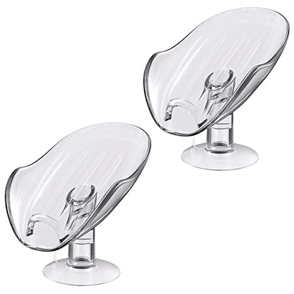NPET Not Punched Self Draining Plastic Soap Dish Holder with Enlarged Suction Cup,Portable Soap Tray for Bathroom Shower, Kitchen Sink, Save Space and Soap (2, 2 Clear) - color: 2 Clear
