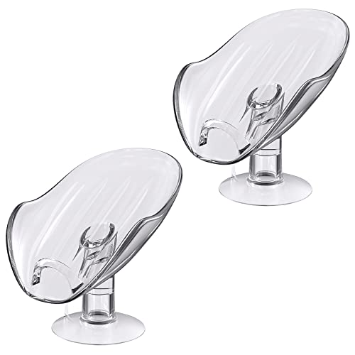 NPET Not Punched Self Draining Plastic Soap Dish Holder with Enlarged Suction Cup,Portable Soap Tray for Bathroom Shower, Kitchen Sink, Save Space and Soap (2, 2 Clear) - color: 2 Clear