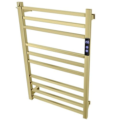 XBVV Towel Warmer Rack for Bathroom with Timer/Fahrenheit Temperature Control Wall Mounted Electric Heated 10 Bar Rail Plug-in or Hardwired Keep Bath Shower Towel Warming (Brushed Gold) - color: Brushed Gold