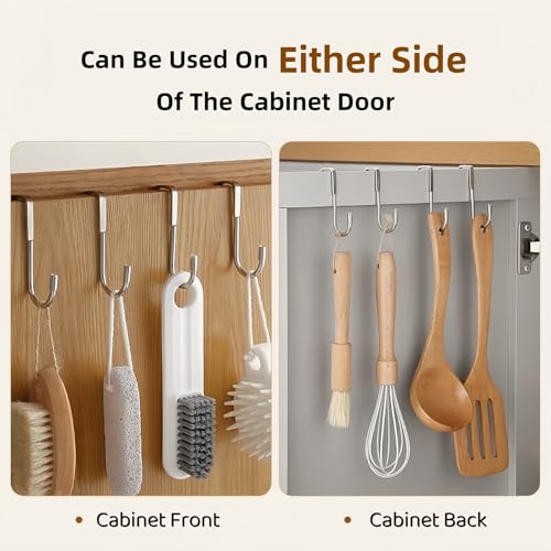 Over Cabinet Door Hook & Wardrobe Door Hook, Stainless Steel Hanging Hooks for Towels, Bags, Clothes – Bathroom Door Hooks for Towels, Kitchen Cabinet Hooks, Wardrobe Hooks, Dorm Room Hangers (4PCS)