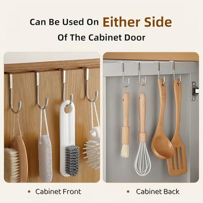 Over Cabinet Door Hook & Wardrobe Door Hook, Stainless Steel Hanging Hooks for Towels, Bags, Clothes – Bathroom Door Hooks for Towels, Kitchen Cabinet Hooks, Wardrobe Hooks, Dorm Room Hangers (4PCS)