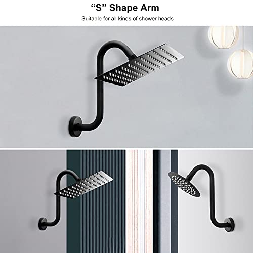 NearMoon S Shaped Shower Head Riser Arm, Shower Extender Arm with Flange, Standard 1/2" Connection- Bathroom Accessory (10 Inch, Matte Black) - color: Matte Black, style: 10 Inch