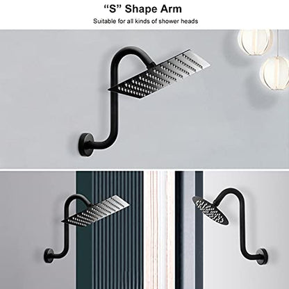 NearMoon S Shaped Shower Head Riser Arm, Shower Extender Arm with Flange, Standard 1/2" Connection- Bathroom Accessory (10 Inch, Matte Black) - color: Matte Black, style: 10 Inch