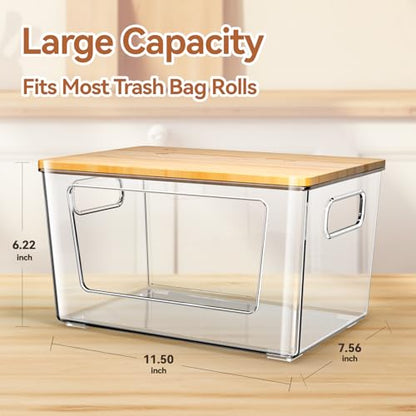 spospo 2 Pack Trash Bag Holder with Bamboo Lid Stackable Trashbag Dispenser | Extra Large Garbage Bag Holder for Kitchen Laundry Room Under Sink Organization and Storage - size: 2 Pack