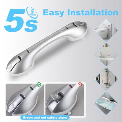 Suction Grab Bars for Bathtubs and Showers, Heavy Duty Shower Handle Removable Shower Handrails for Kids, Bathroom Safety Grip Waterproof(Silver) - color: White