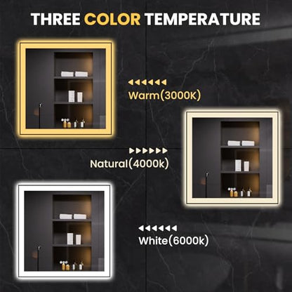 LOAAO 32"X32" LED Bathroom Mirror Black Framed | Anti-Fog, Dimmable, Memory Function, Tempered Glass, Lighted Vanity Mirror for Wall - size: 32"L x 32"W