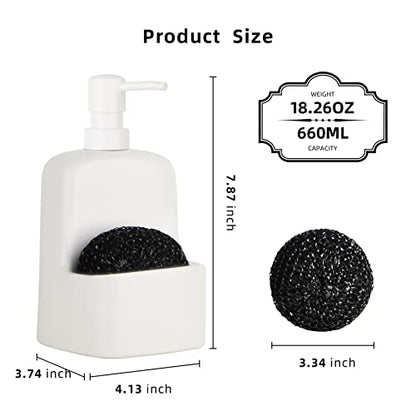 Dish Soap Dispenser - Kitchen Soap Dispenser with Sponge Holder Matte Ceramic Soap Daddy Dispenser 20oz for Kitchen (Matte White) - color: Matte White