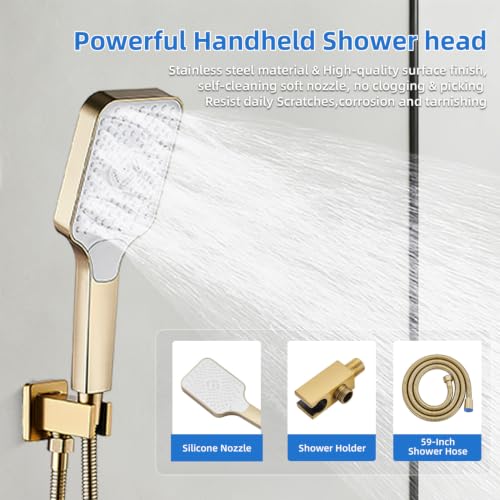 Shower Faucet Set With Handheld Shower Head Gold | Rain shower Head With Handheld Sprayer - color: Glod